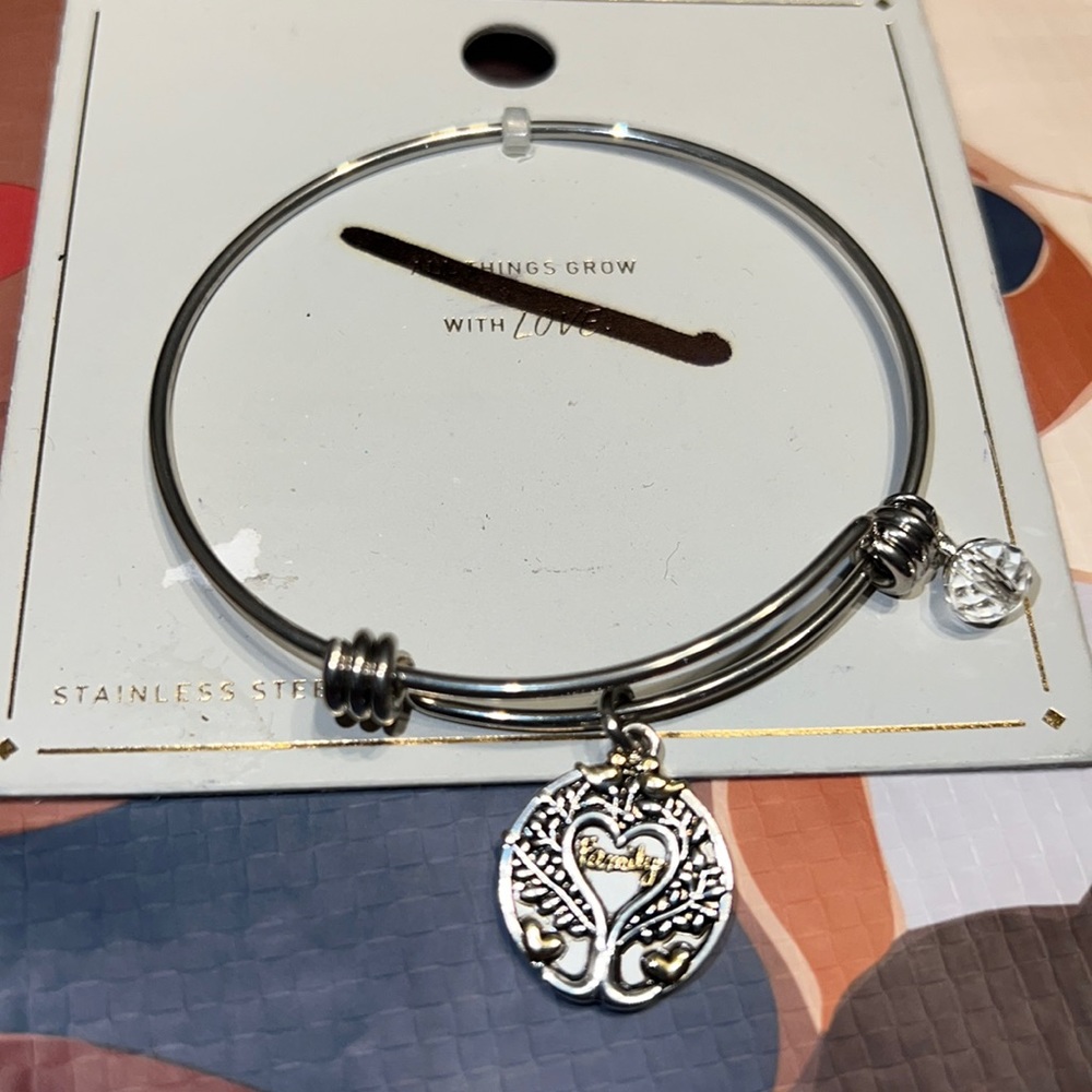 Family “All Things Grow With Love” Expandable Charm Bangle Bracelet